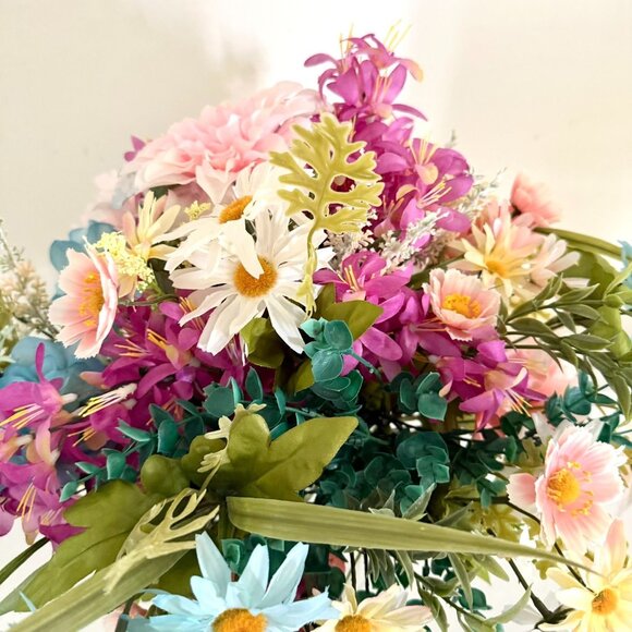 Large Silk Flower Arrangement from Upcycled Mixed Florals Hand Painted Details - Picture 13 of 17